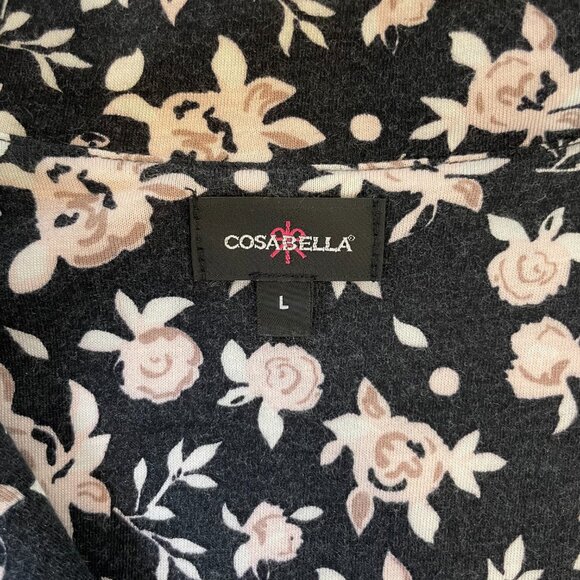 Cosabella Top Pink Black Floral Collared Button Down Long Sleeves Size L - Picture 11 of 13